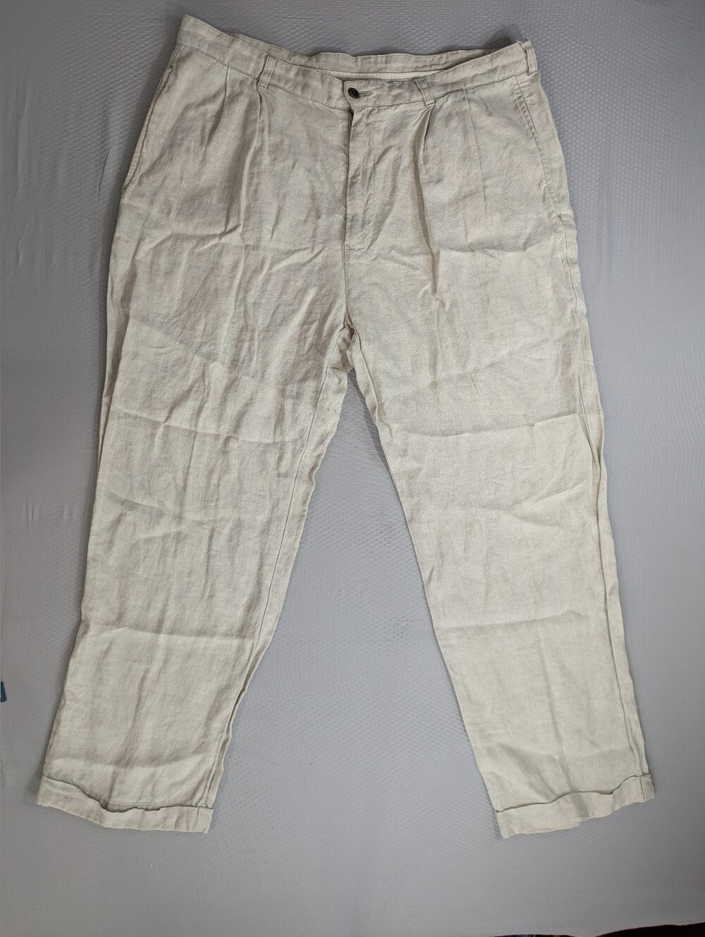 Brooks Brothers Mens 38 100% Linen Pleated Cuffed Trousers